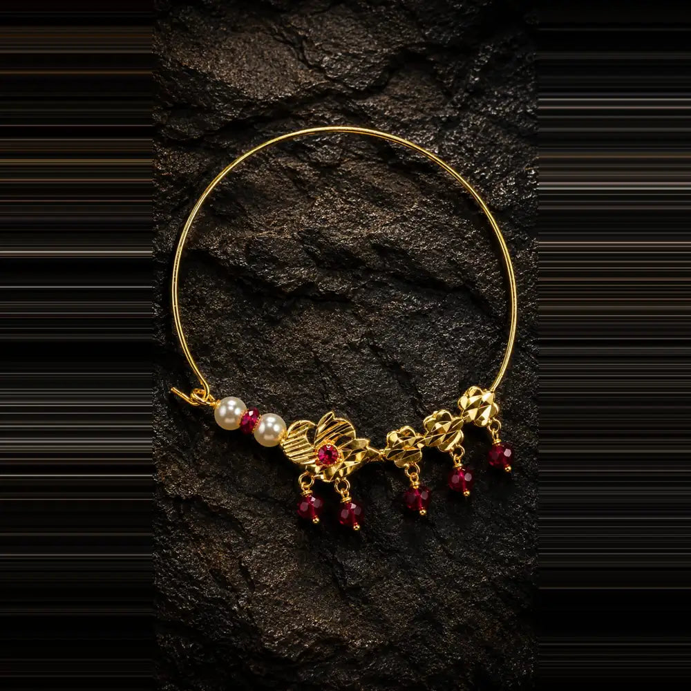 Exclusive Maroon Crystal Beads & Gold Finish Bridal Combo Jewellery Set (Choker + Long Necklace + Earrings + Maangtika + Pasa + Nath)