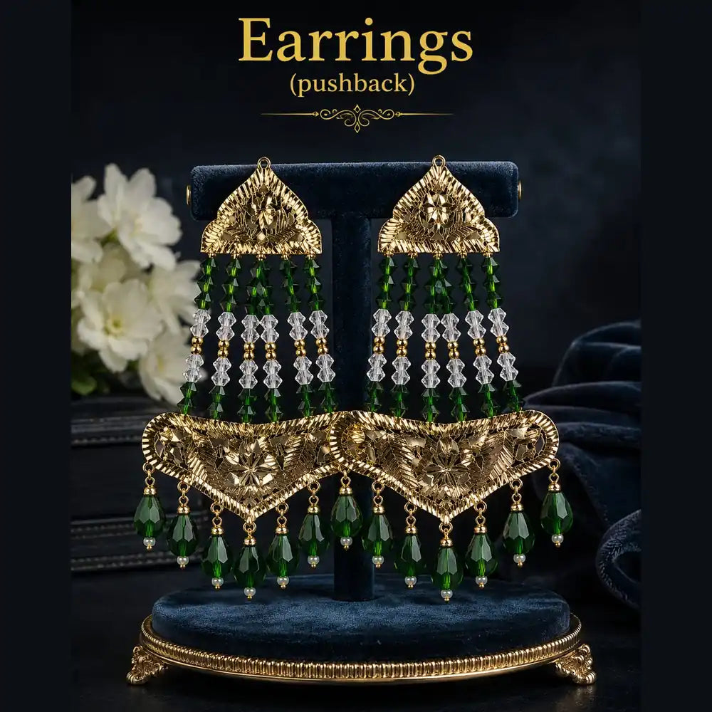 Gold Plated Green Bridal Necklace Set with Earrings
