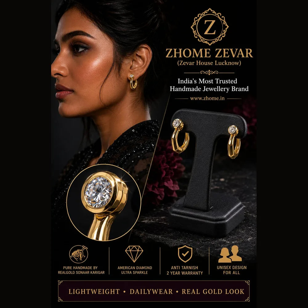 ZHome Gold-Plated Textured Hoop Earrings for Men (Premium Dual Ring Design)