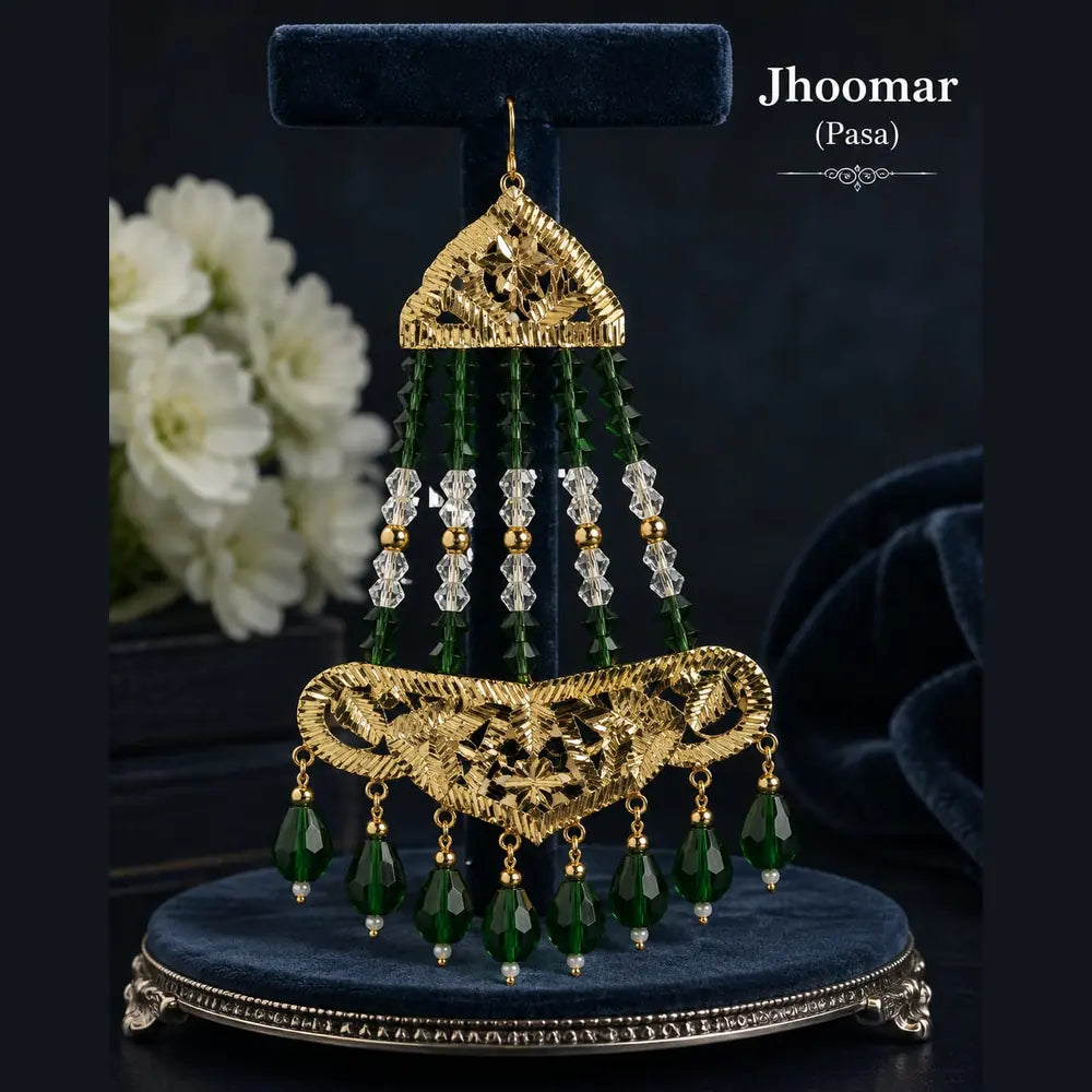 Gold Plated Green Bridal Necklace Set with Earrings