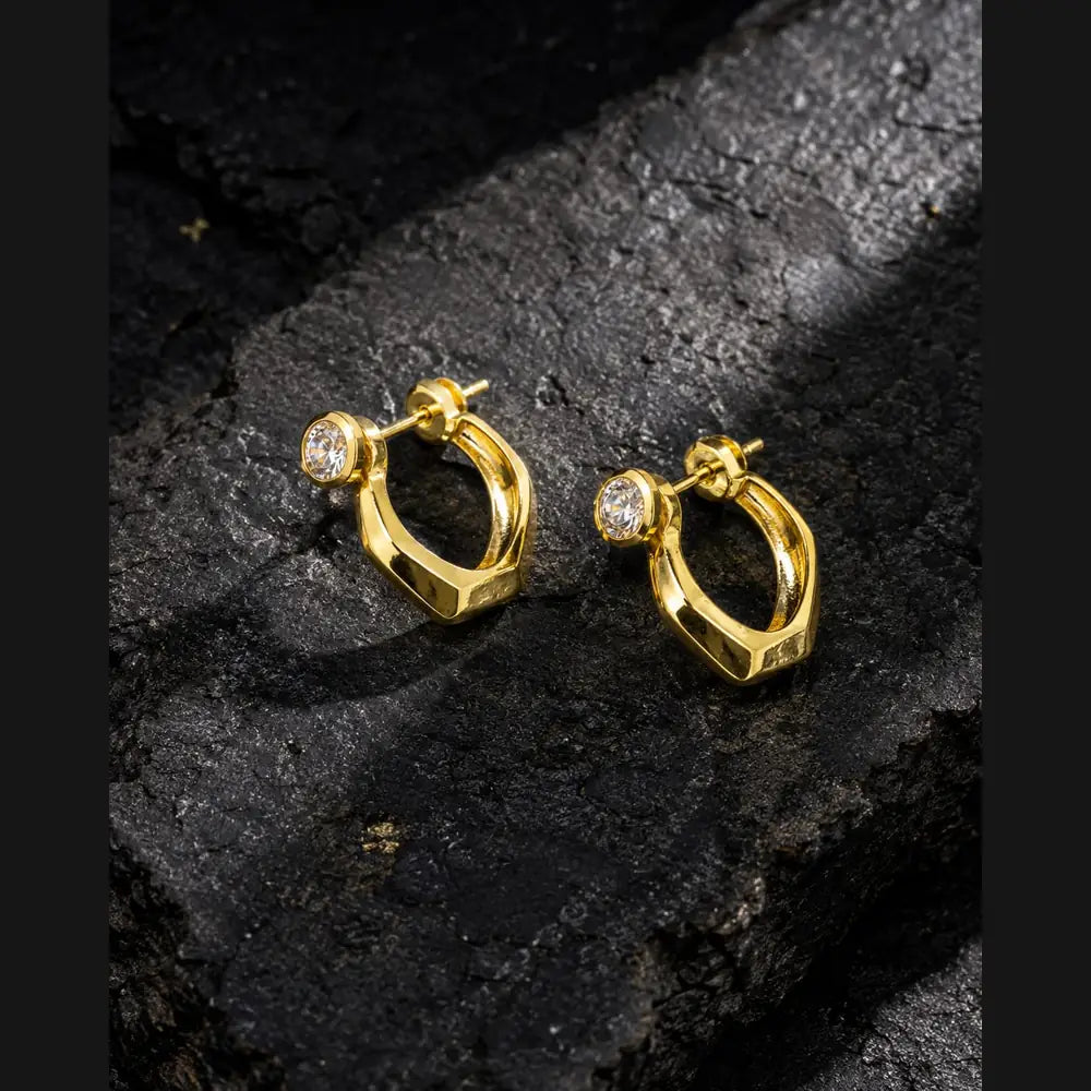 ZHome Gold-Plated Textured Hoop Earrings for Men (Premium Dual Ring Design)