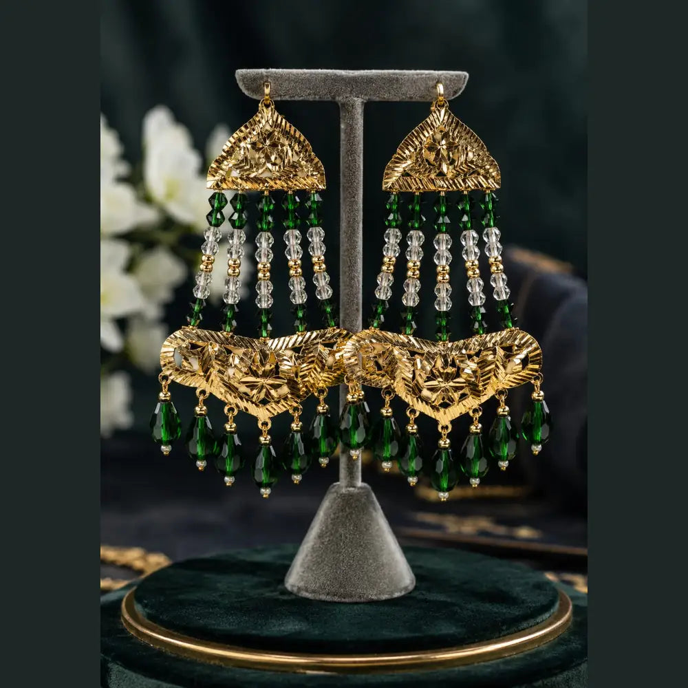 Gold Plated Green Bridal Necklace Set with Earrings
