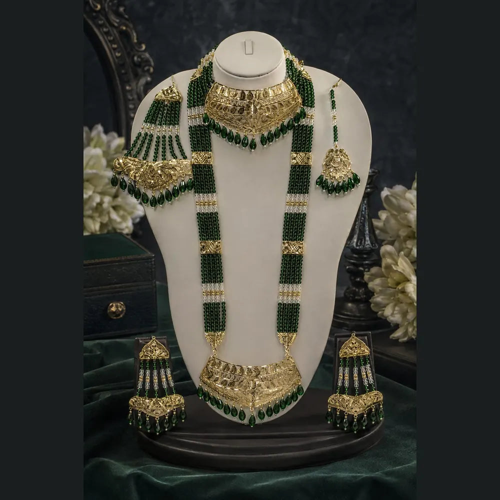 Gold Plated Green Bridal Necklace Set with Earrings