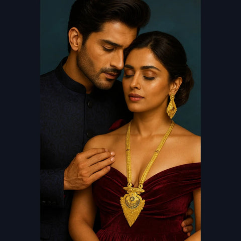 Long Necklace Jewelry Set – Real Gold Look Design for Weddings & Special Occasions