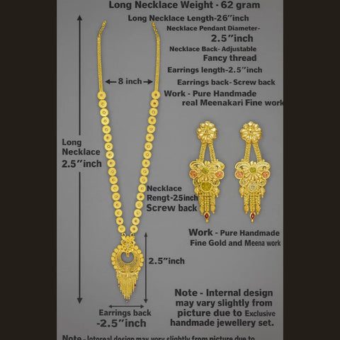 Exclusive Handmade One Gram Gold-Plated Long Ranihaar Necklace Set with Earrings – Royal Meenakari Work