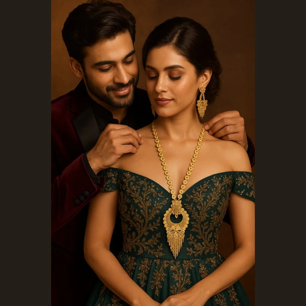 Exclusive Handmade One Gram Gold-Plated Long Ranihaar Necklace Set with Earrings – Royal Meenakari Work