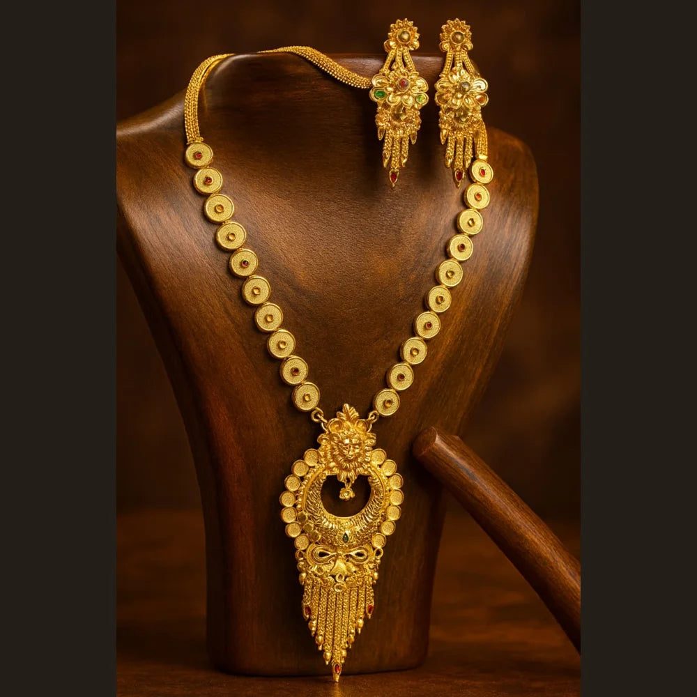 Product image of Exclusive Handmade One Gram Gold-Plated Long Ranihaar Necklace Set with Earrings – Royal Meenakari Work – image 1