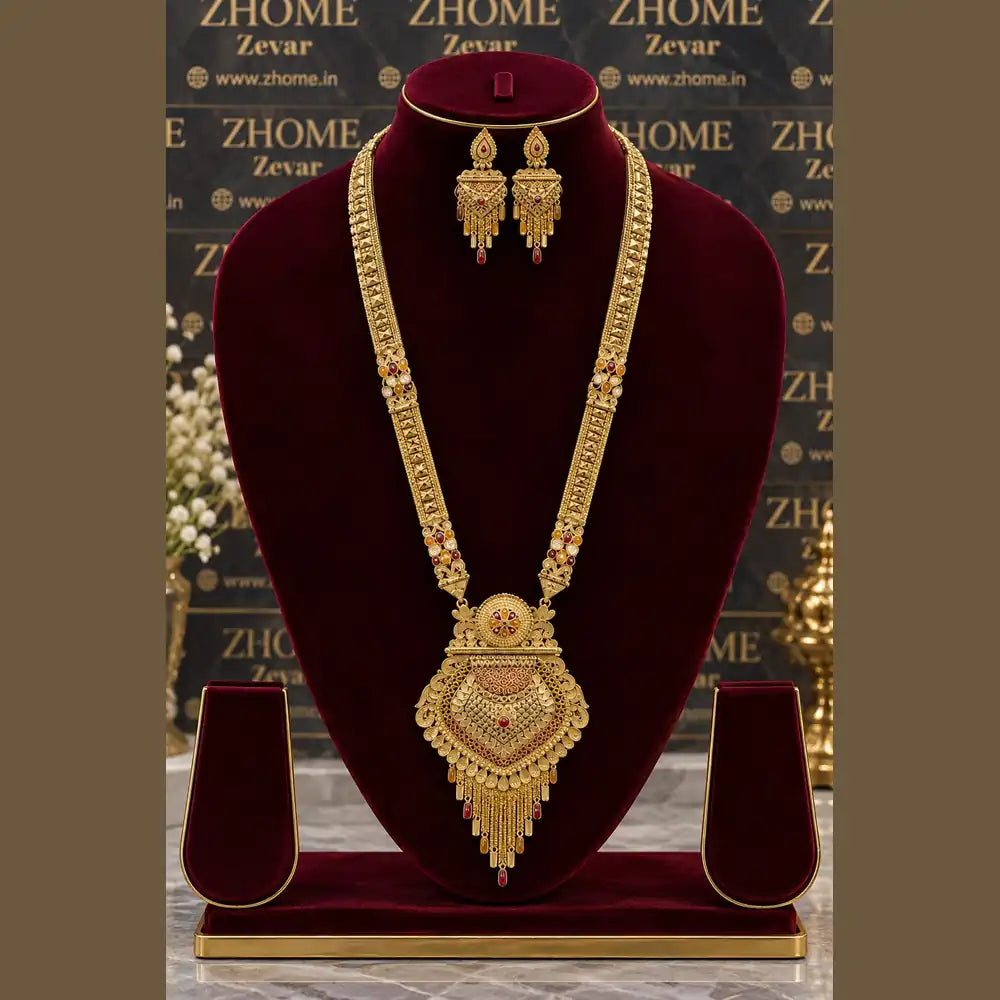 Gold plated traditional Indian necklace and mangalsutra jewellery set for women by ZHOME