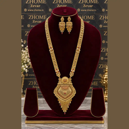 Gold plated traditional Indian necklace and mangalsutra jewellery set for women by ZHOME