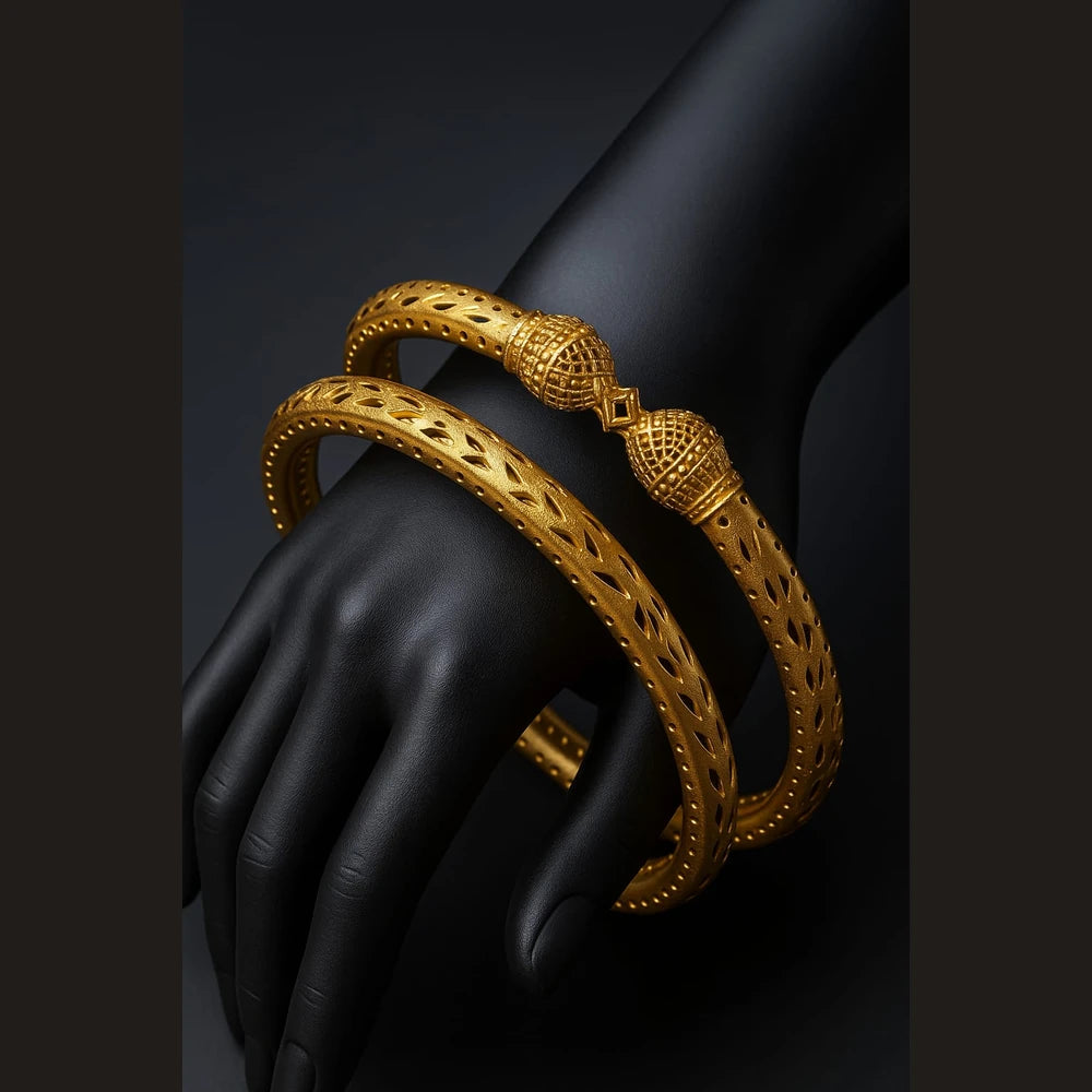 Royal Carved One Gram Gold Bridal Kada – Set of 2