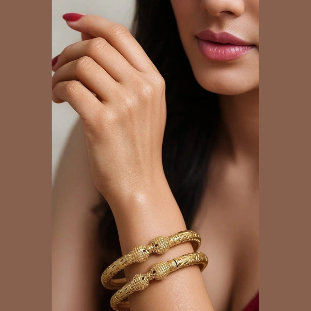 Royal Carved One Gram Gold Bridal Kada – Set of 2