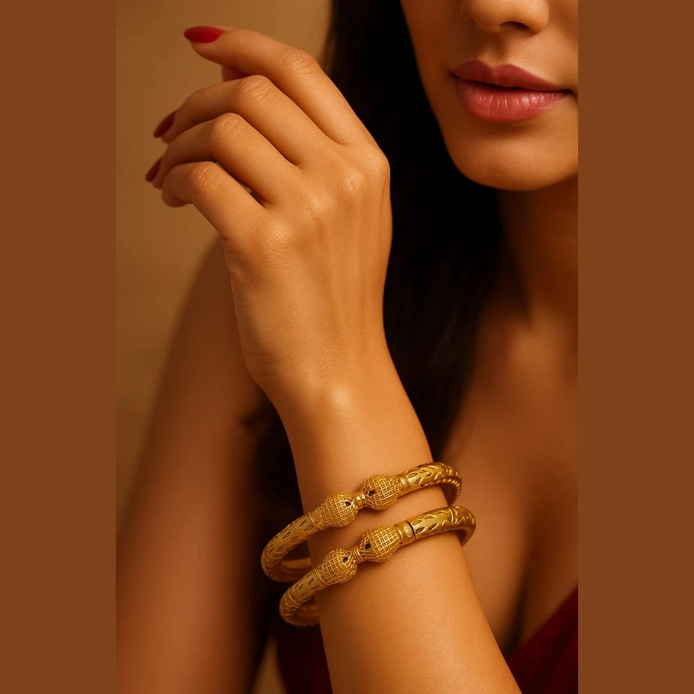 Royal Carved One Gram Gold Bridal Kada – Set of 2