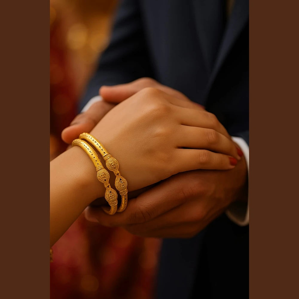 Royal Carved One Gram Gold Bridal Kada – Set of 2