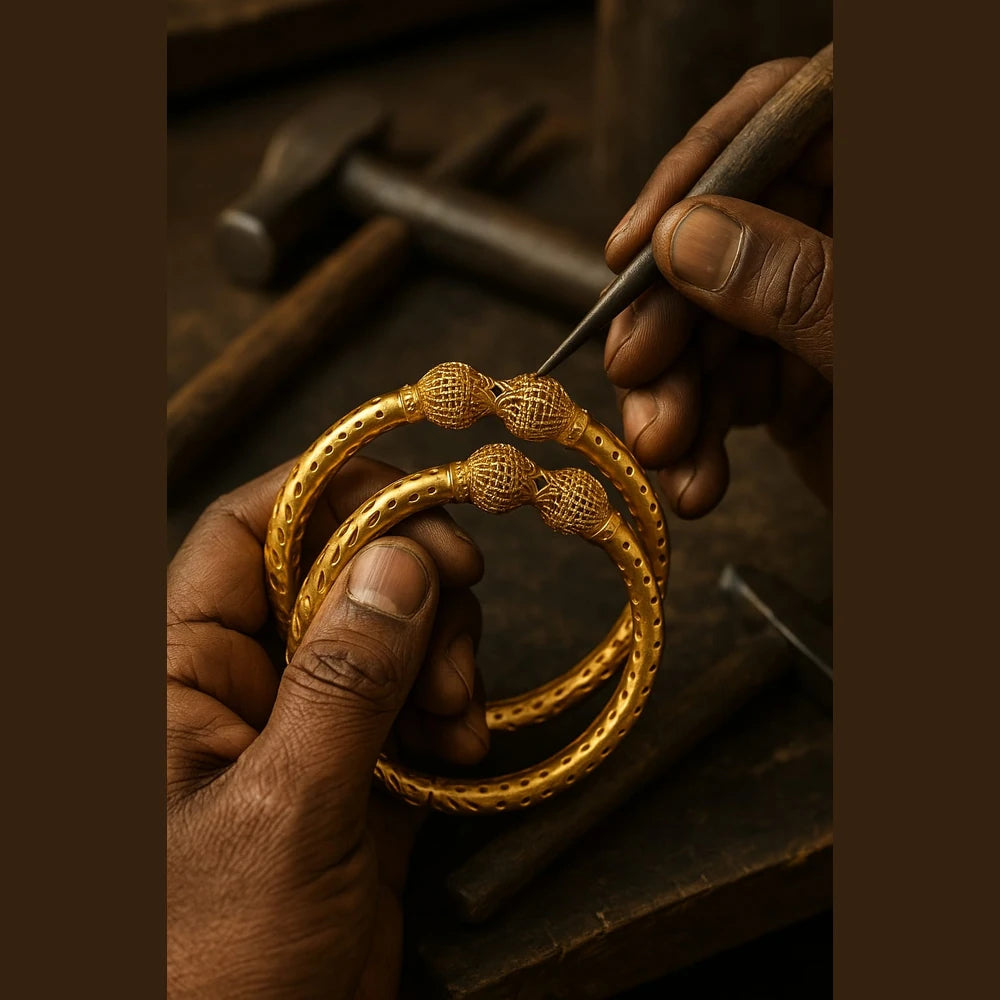 Royal Carved One Gram Gold Bridal Kada – Set of 2