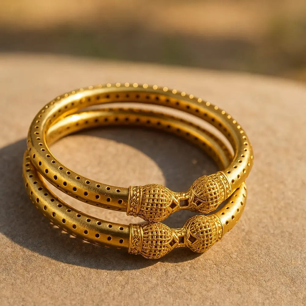 Royal Carved One Gram Gold Bridal Kada – Set of 2