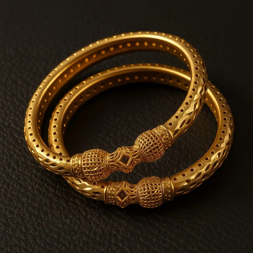 Royal Carved One Gram Gold Bridal Kada – Set of 2