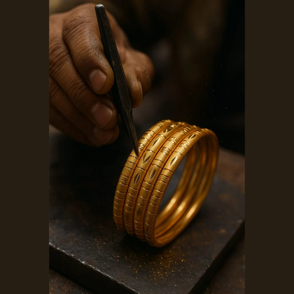 Handmade Matte-Finish Gold-Tone Hath Kangan Set (4 Piece)