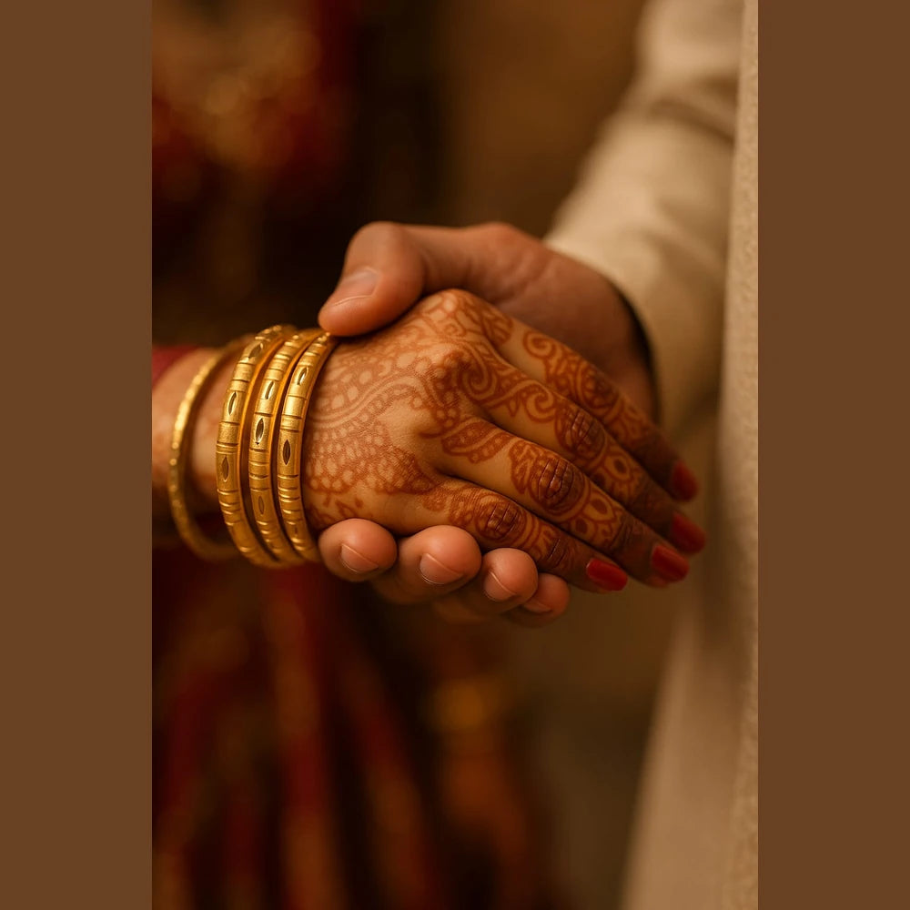 Handmade Matte-Finish Gold-Tone Hath Kangan Set (4 Piece)