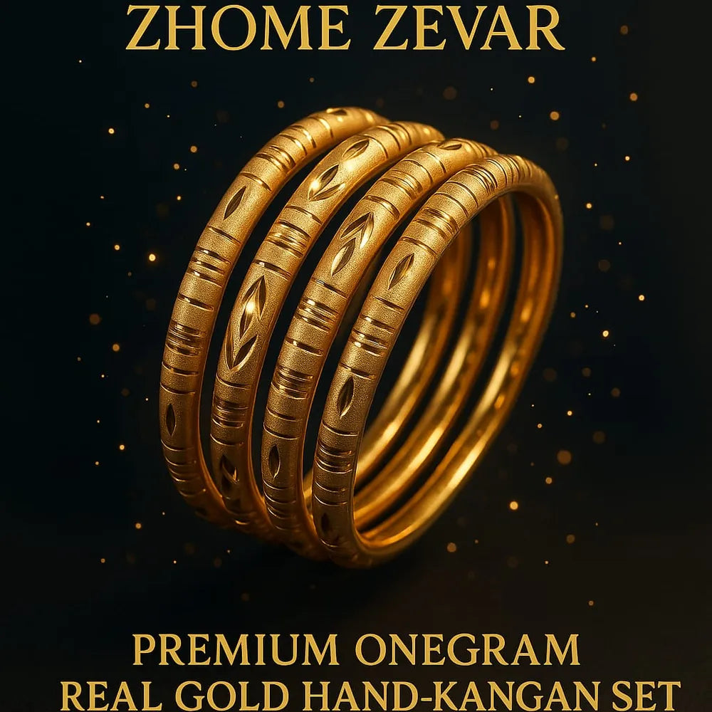 Handmade Matte-Finish Gold-Tone Hath Kangan Set (4 Piece)