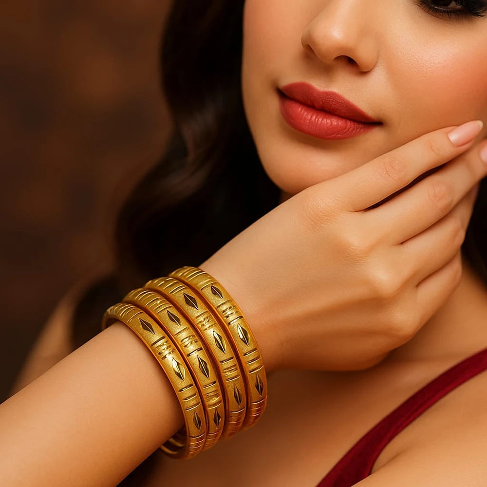 Handmade Matte-Finish Gold-Tone Hath Kangan Set (4 Piece)