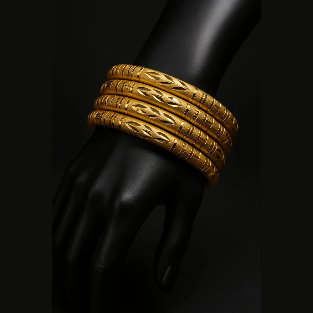 Handmade Matte-Finish Gold-Tone Hath Kangan Set (4 Piece)