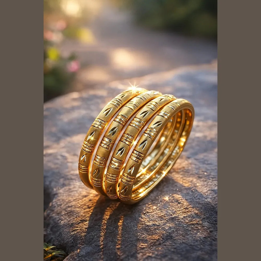 Handmade Matte-Finish Gold-Tone Hath Kangan Set (4 Piece)