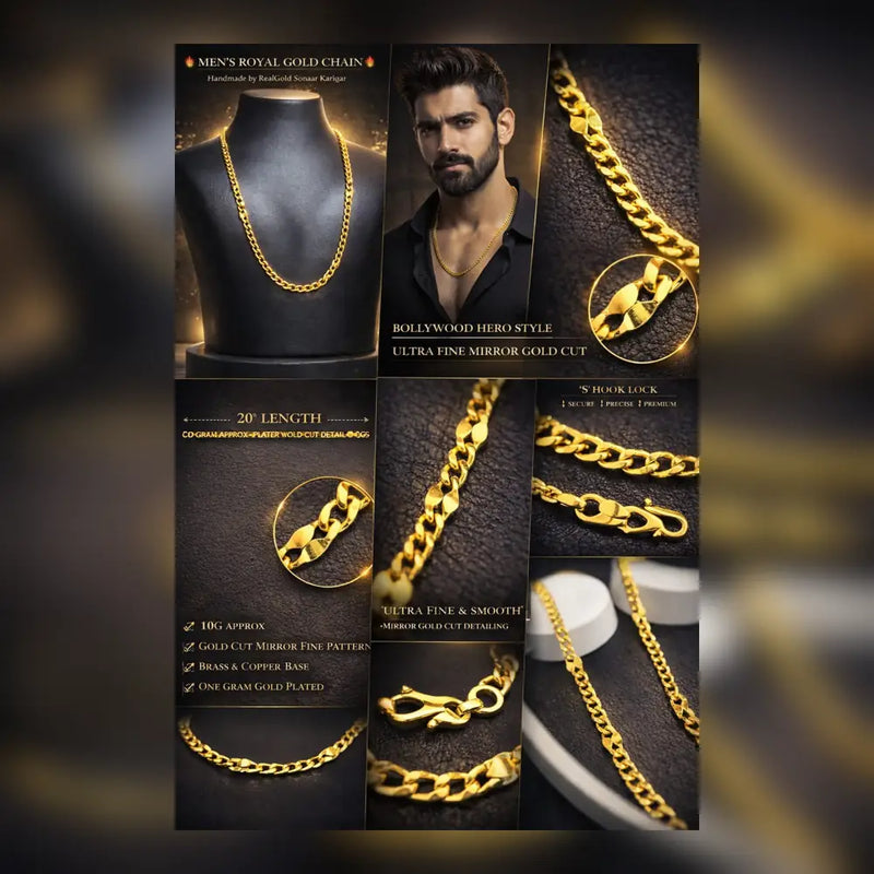 ZHome Men’s Royal Gold Plated Chain – 20 Inch Premium Mirror Finish Chain for Men