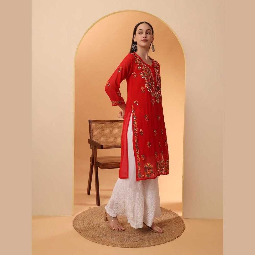 Mirror Work Chikan Kurti Set with Dupatta
