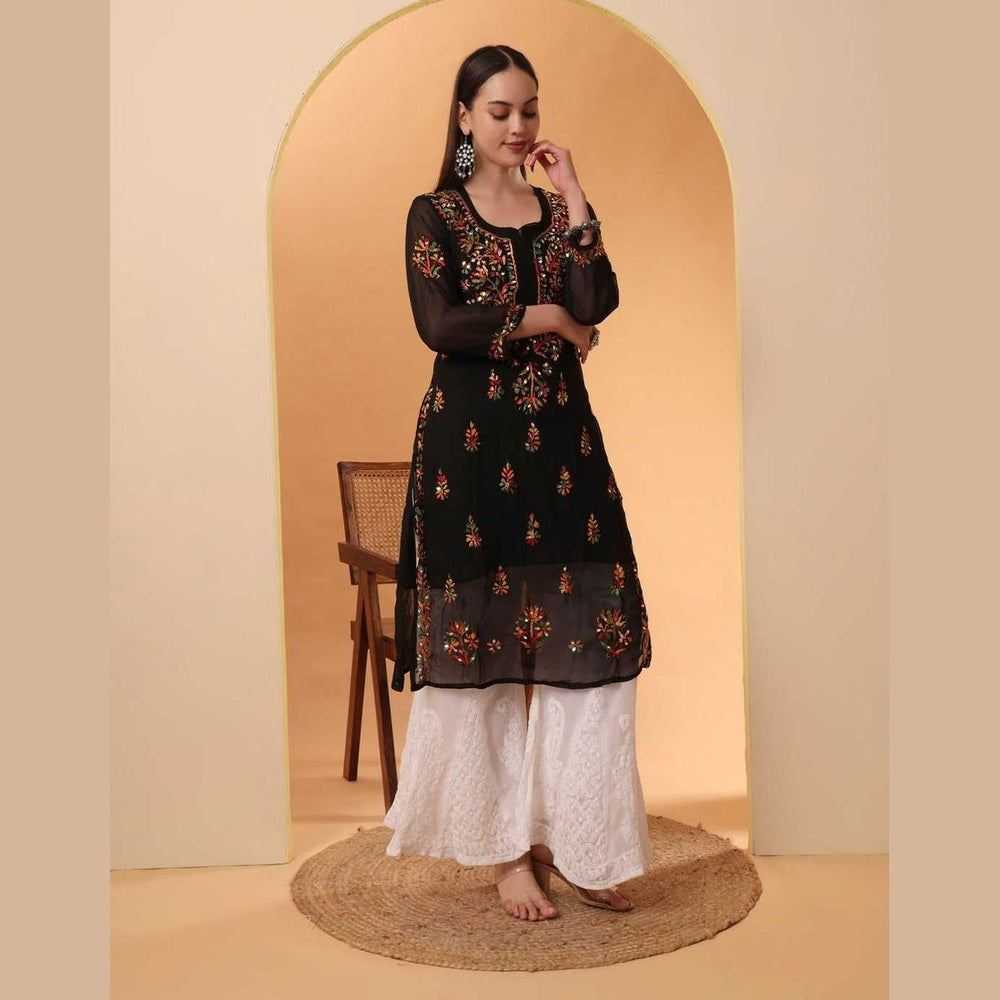 Mirror Work Chikan Kurti Set with Dupatta