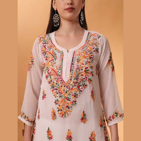Mirror Work Chikan Kurti Set with Dupatta