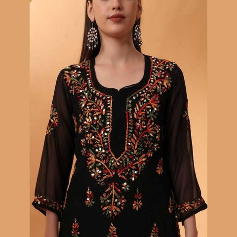 Mirror Work Chikan Kurti Set with Dupatta