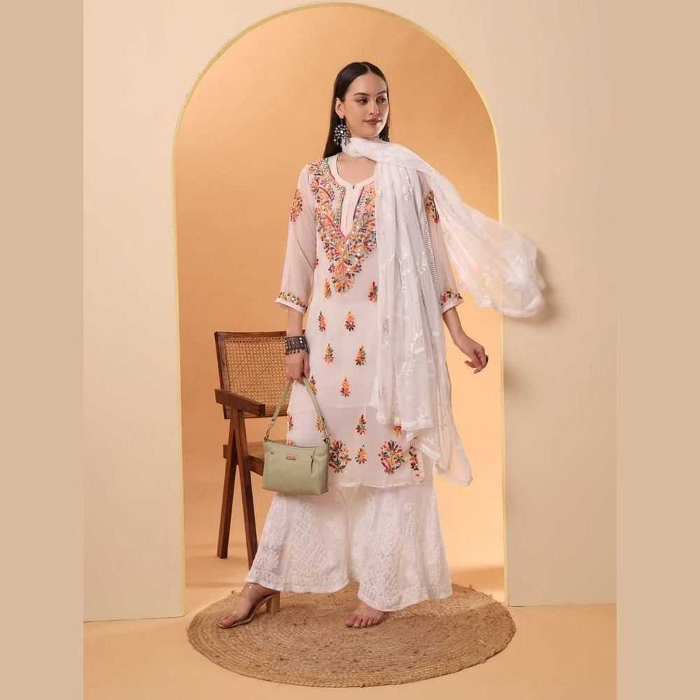Mirror Work Chikan Kurti Set with Dupatta