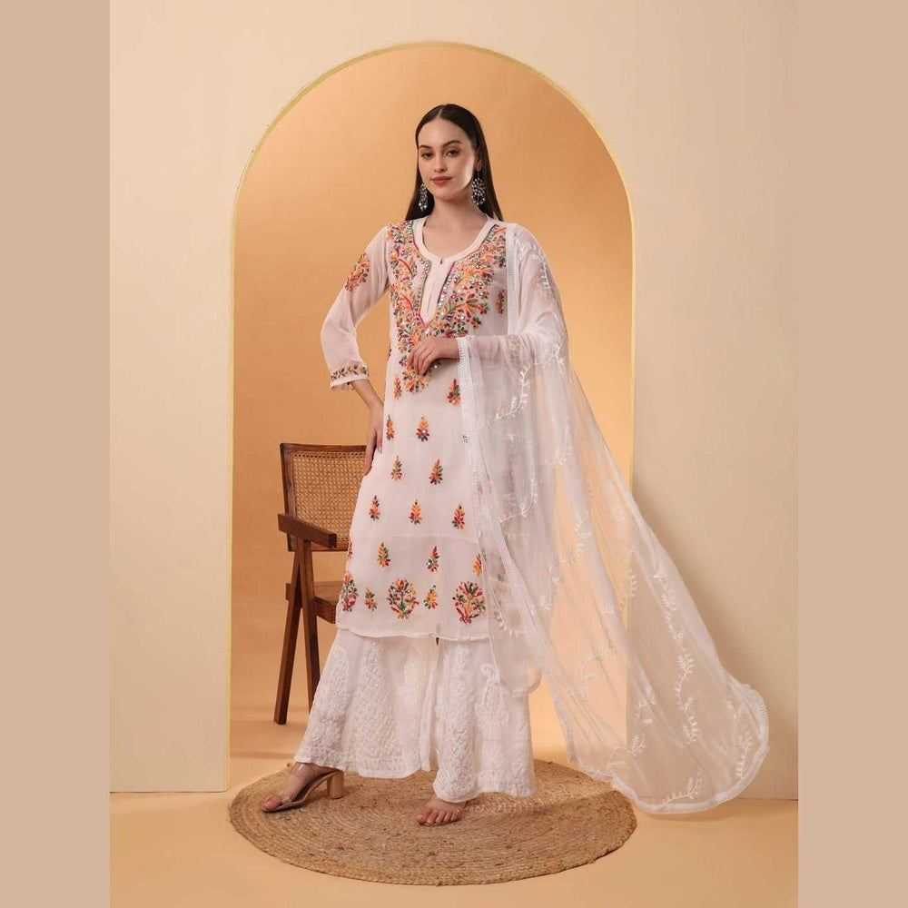 Mirror Work Chikan Kurti Set with Dupatta