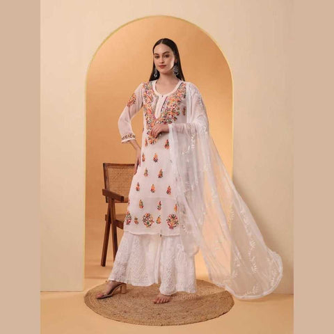 Mirror Work Chikan Kurti Set with Dupatta