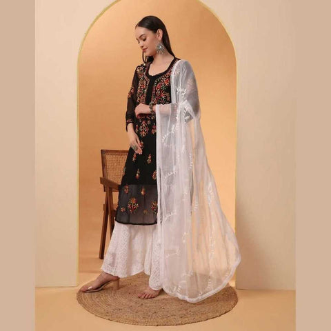 Mirror Work Chikan Kurti Set with Dupatta