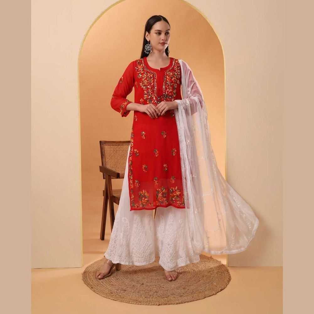 Mirror Work Chikan Kurti Set with Dupatta