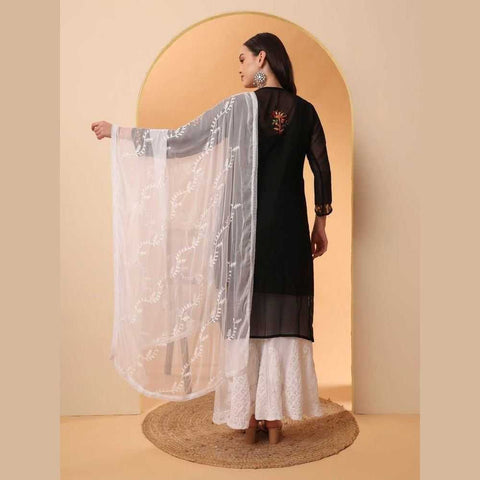 Mirror Work Chikan Kurti Set with Dupatta