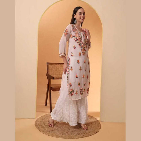 Mirror Work Chikan Kurti Set with Dupatta