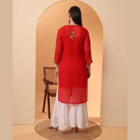 Mirror Work Chikan Kurti Set with Dupatta
