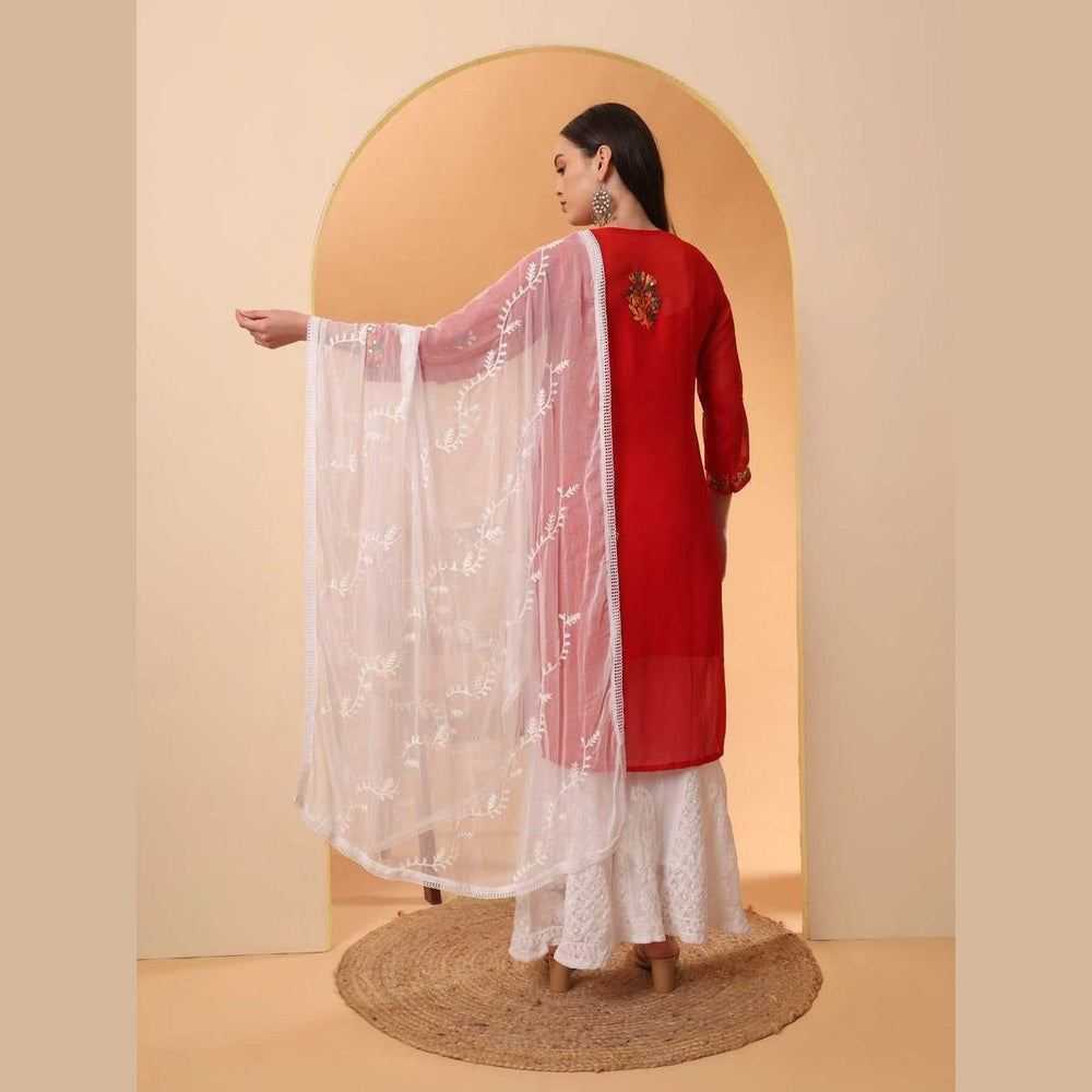 Mirror Work Chikan Kurti Set with Dupatta