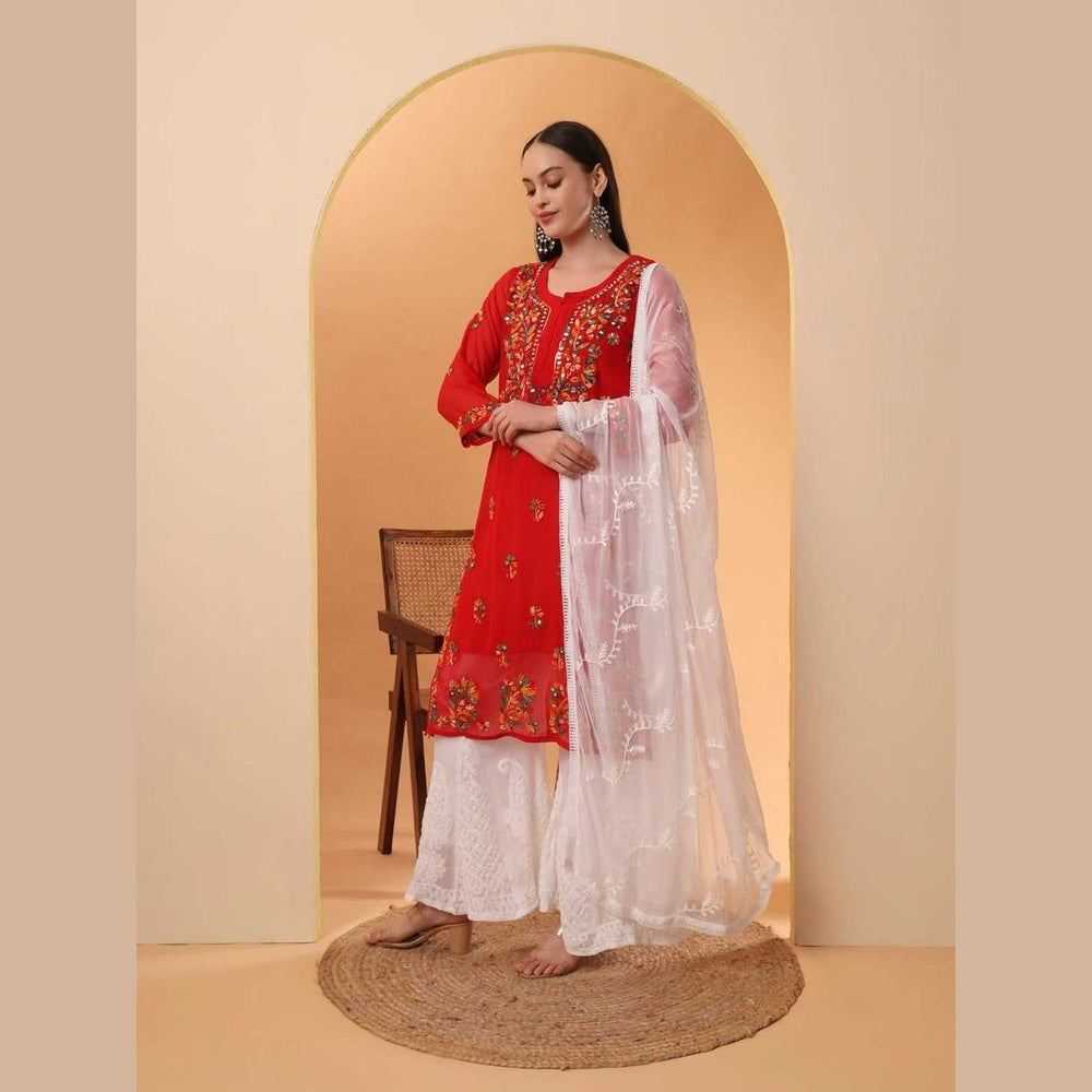 Mirror Work Chikan Kurti Set with Dupatta