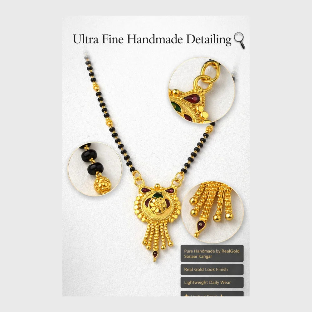 ZHome Premium Mangalsutra – Real Gold Look Handmade Black Beads Necklace for Women