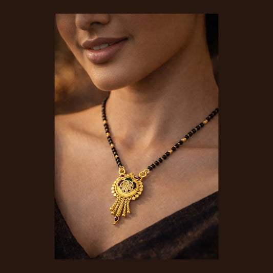 ZHome Premium Mangalsutra – Real Gold Look Handmade Black Beads Necklace for Women