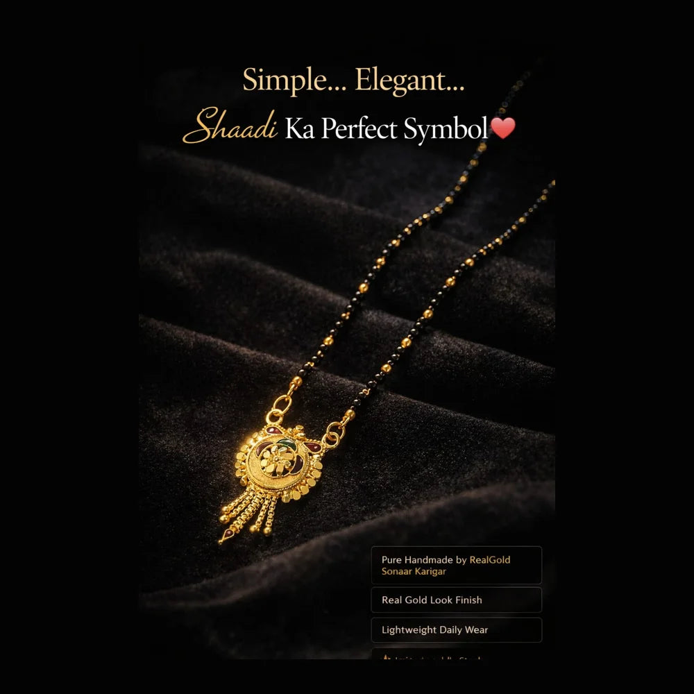 ZHome Premium Mangalsutra – Real Gold Look Handmade Black Beads Necklace for Women