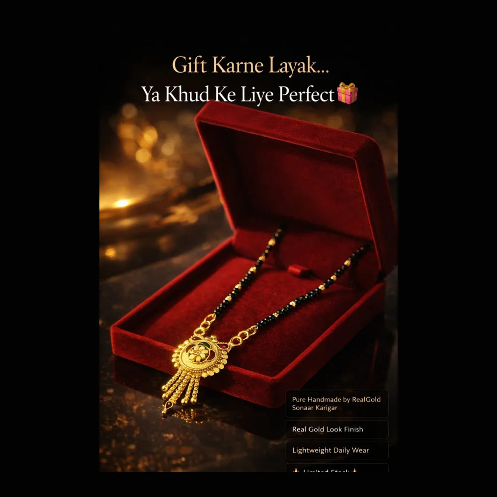 ZHome Premium Mangalsutra – Real Gold Look Handmade Black Beads Necklace for Women