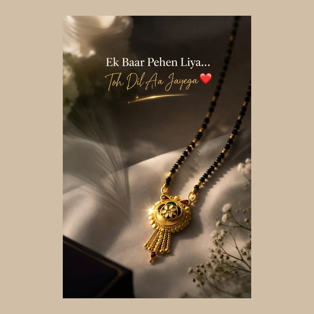 ZHome Premium Mangalsutra – Real Gold Look Handmade Black Beads Necklace for Women