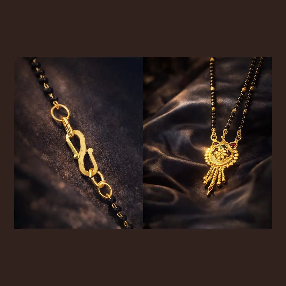 ZHome Premium Mangalsutra – Real Gold Look Handmade Black Beads Necklace for Women