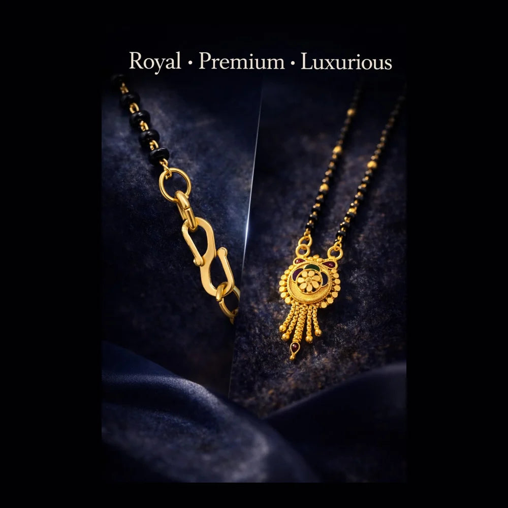 ZHome Premium Mangalsutra – Real Gold Look Handmade Black Beads Necklace for Women