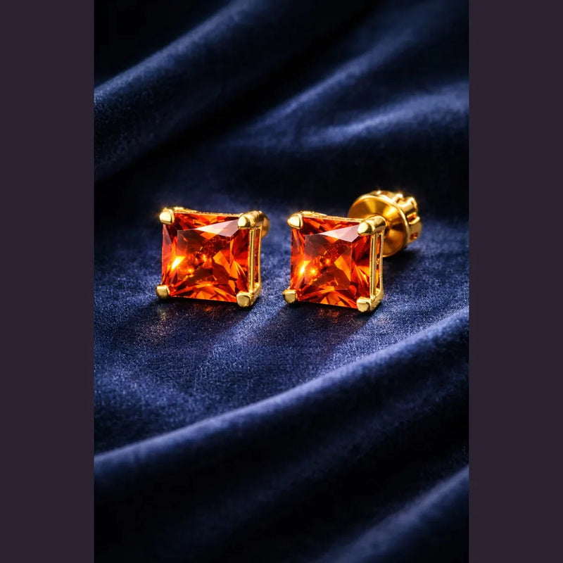 ZHome Orange Crystal Square Stud for Women & Girls | Gold Plated Stylish Daily Wear Earring