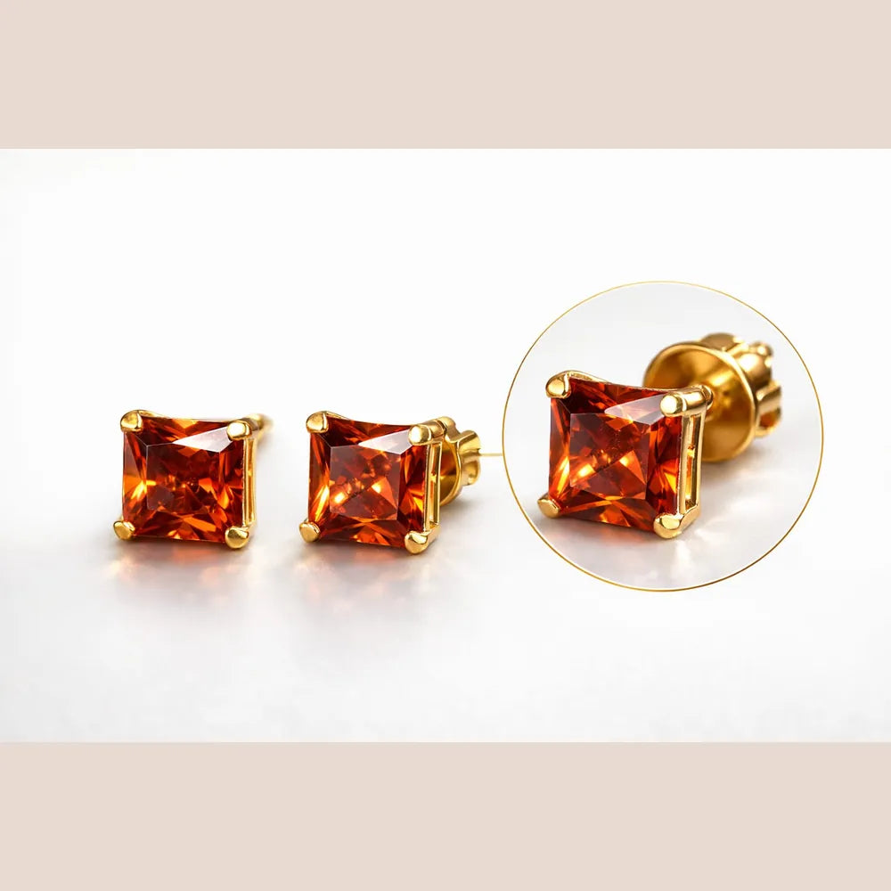 ZHome Orange Crystal Square Stud for Women & Girls | Gold Plated Stylish Daily Wear Earring